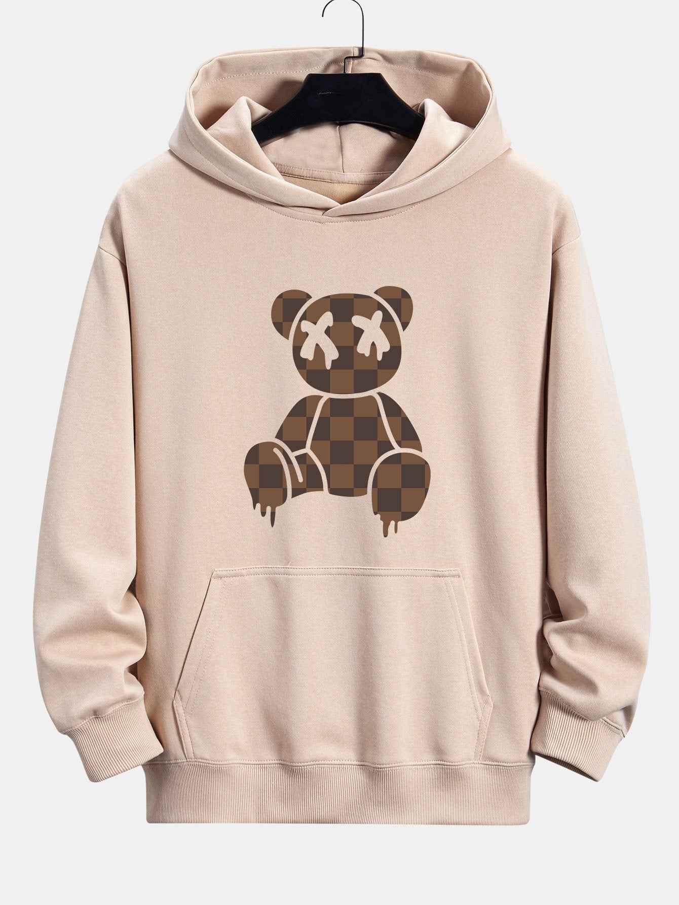 Plaid Dissolving Bear Print Relax Fit Hoodie