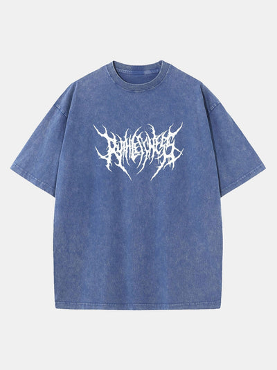 Ruthless Gothic Print Washed Distressed Drop Shoulder T-Shirt