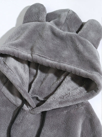 Relax Fit Teddy Fleece Hoodie With Ears