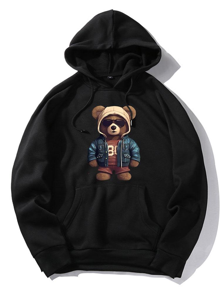 Bear In Leather Jacket Print Hoodie