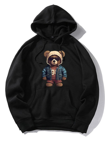 Bear In Leather Jacket Print Hoodie