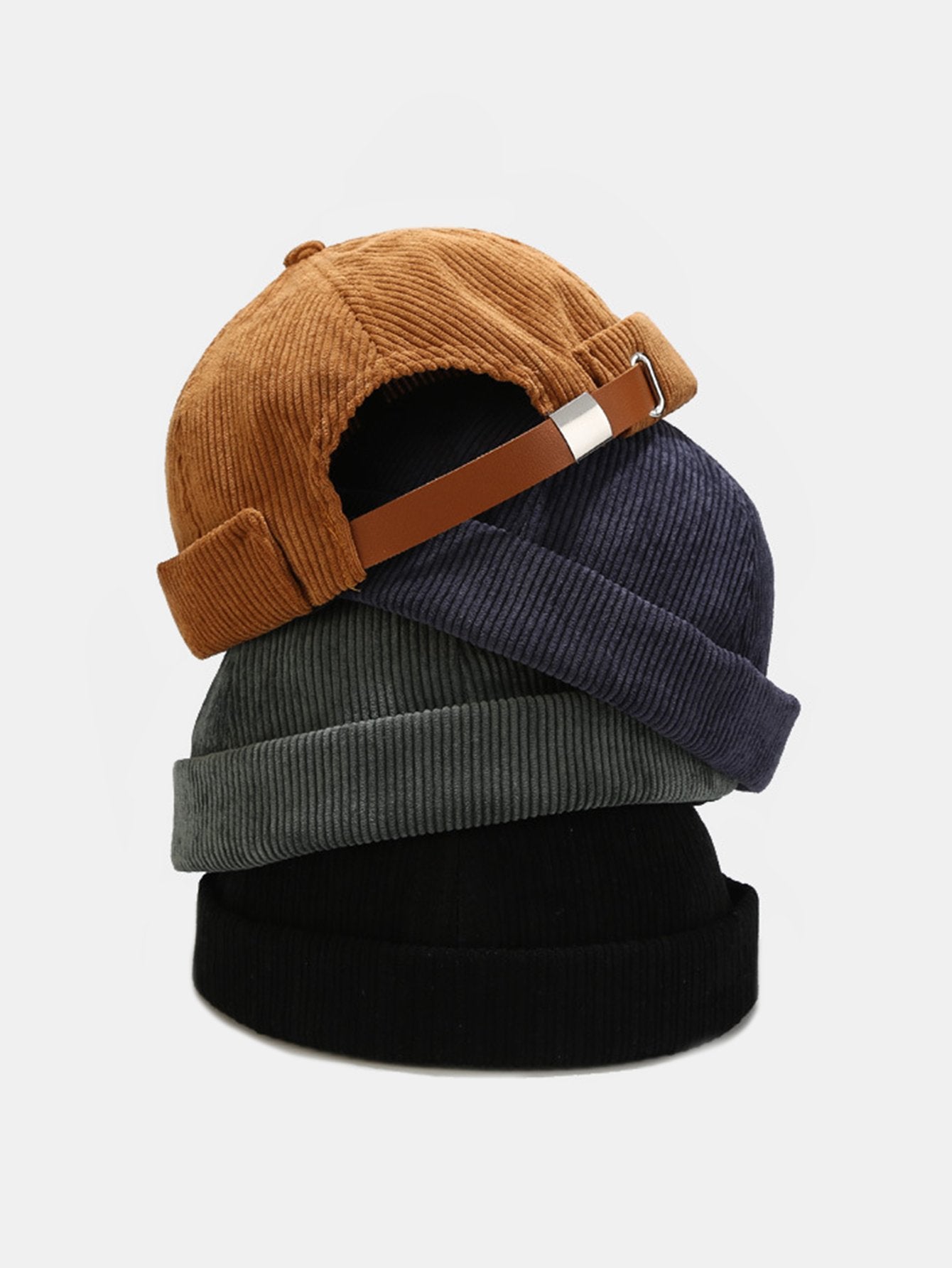 Hip Hop Stripe Corduroy Brimless Hat