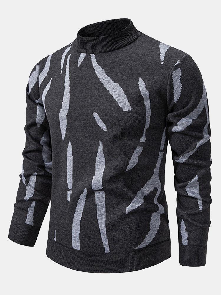 Abstract Print Mock Neck Sweater