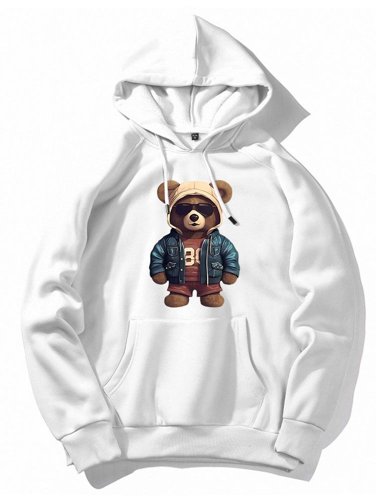 Bear In Leather Jacket Print Hoodie