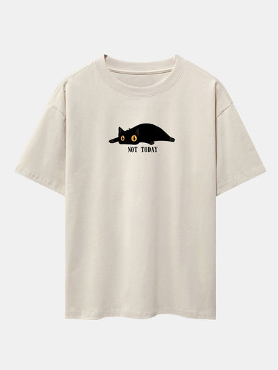 Not Today Black Cat Print Drop Shoulder Oversize T-Shirt