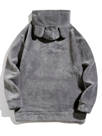 Relax Fit Teddy Fleece Hoodie With Ears