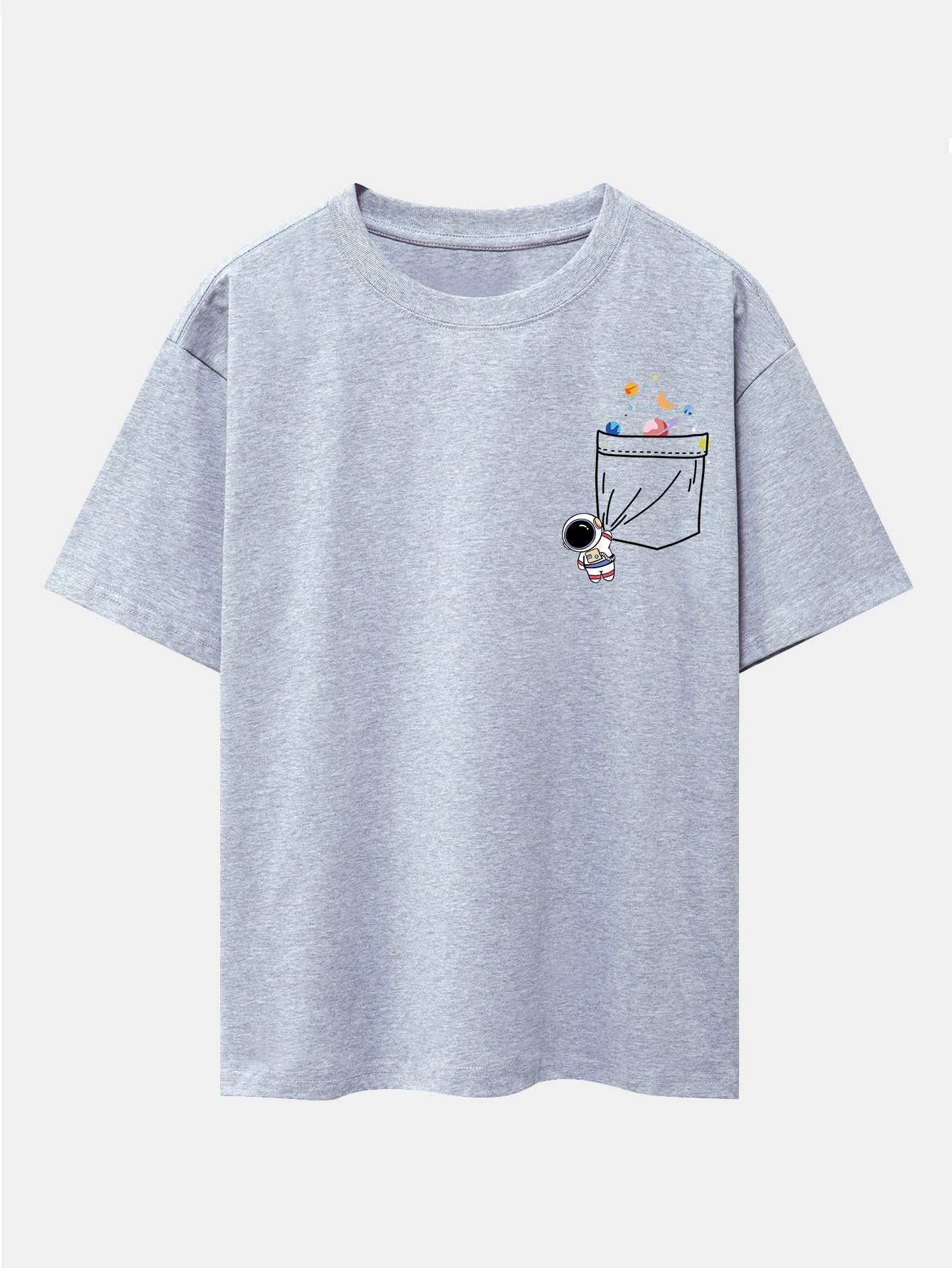 Pocket Planet Astronaut Print Drop Shoulder Oversize T-Shirt