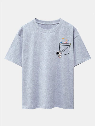 Pocket Planet Astronaut Print Drop Shoulder Oversize T-Shirt