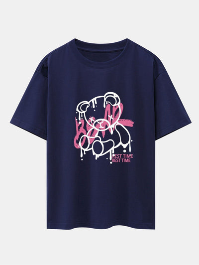 Dissolving Bear Print Drop Shoulder Oversize T-Shirt