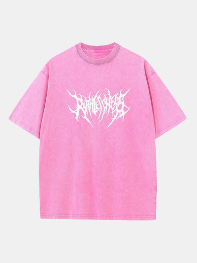 Ruthless Gothic Print Washed Distressed Drop Shoulder T-Shirt