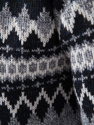 Geometric Pattern Zip Hooded Sweater