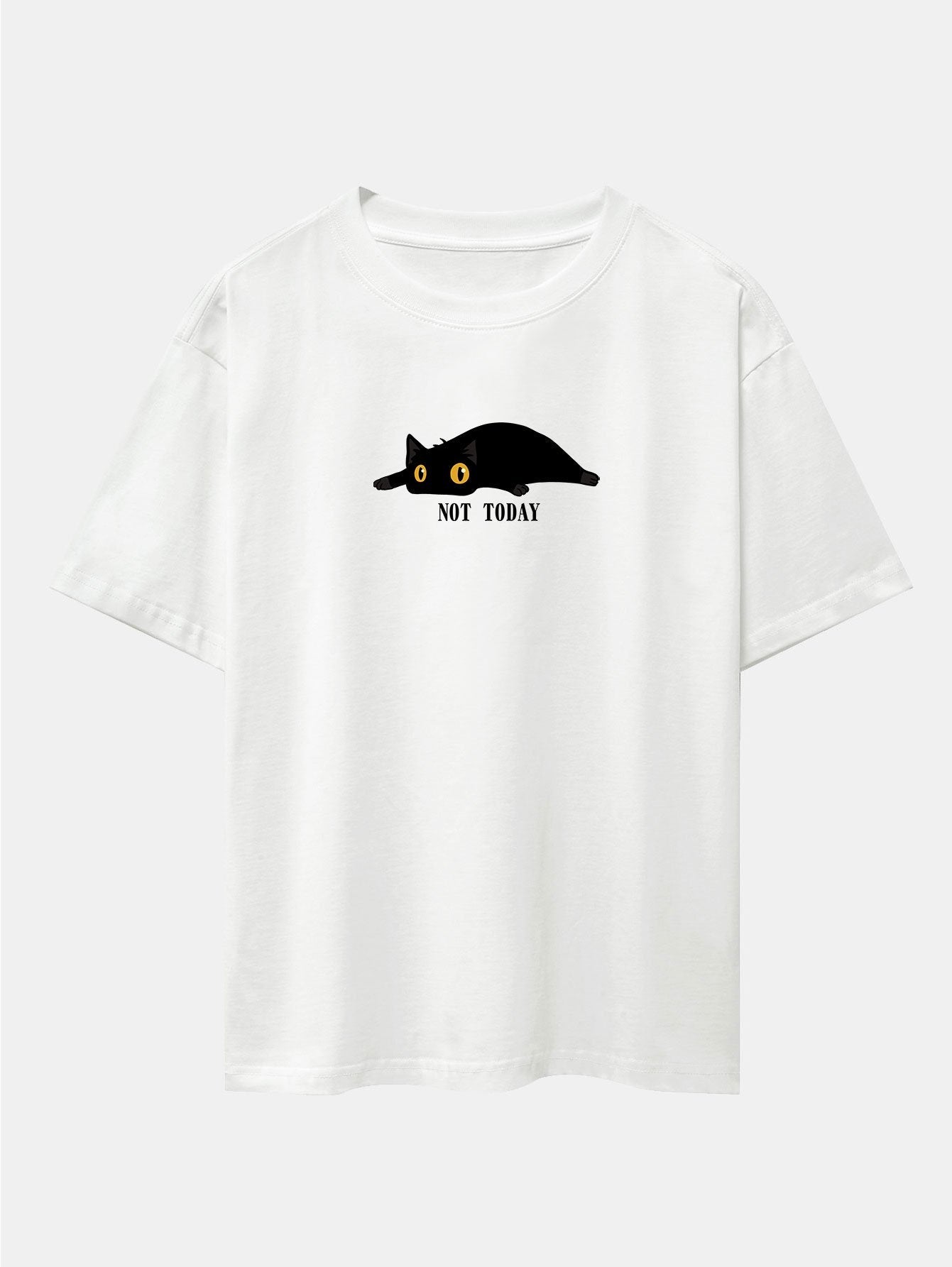 Not Today Black Cat Print Drop Shoulder Oversize T-Shirt
