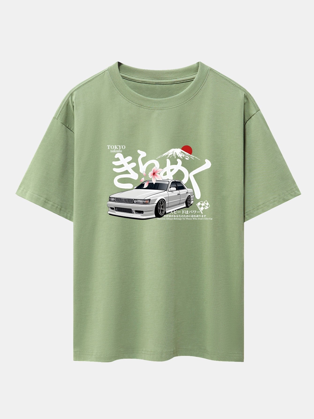 Tokyo Mt. Fuji Car Print Drop Shoulder Oversize T-Shirt
