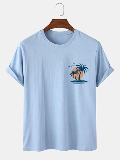 Palm Tree Seagull Print T-Shirt