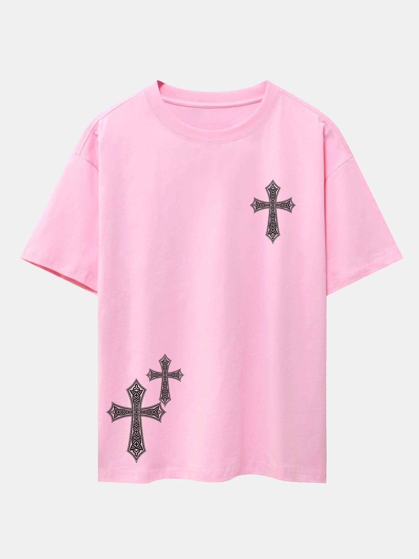 Ornamental Cross Print Drop Shoulder Oversize T-Shirt