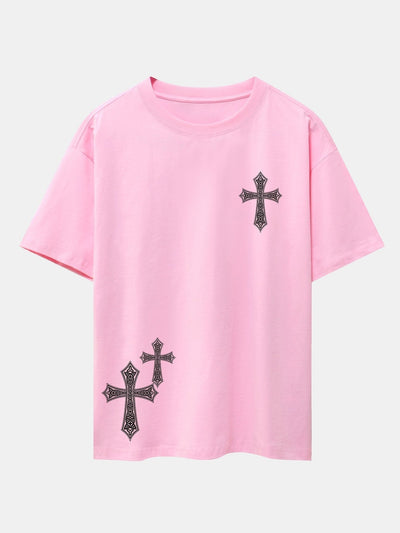 Ornamental Cross Print Drop Shoulder Oversize T-Shirt
