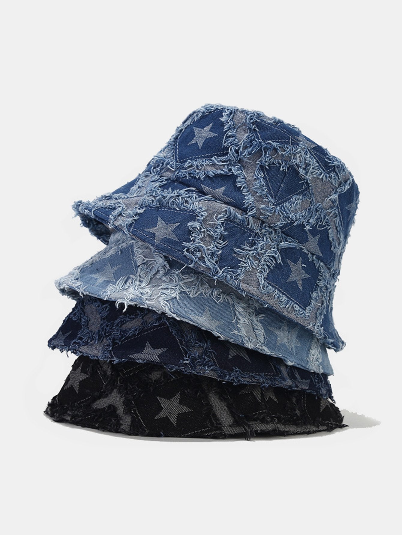 Pentagram Distressed Denim Frayed Bucket Hat