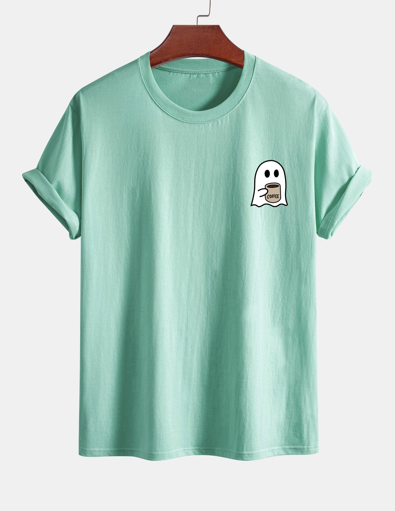 Regular Fit Ghost Drinking Coffee Print Cotton T-Shirt