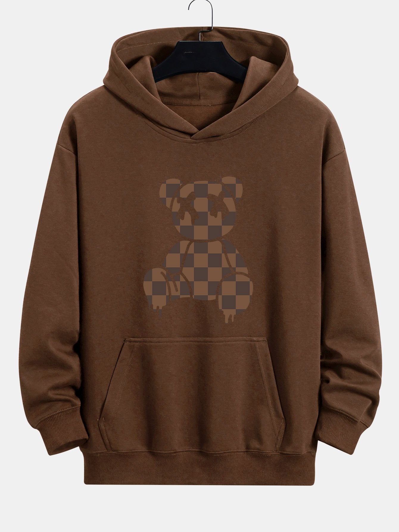Plaid Dissolving Bear Print Relax Fit Hoodie