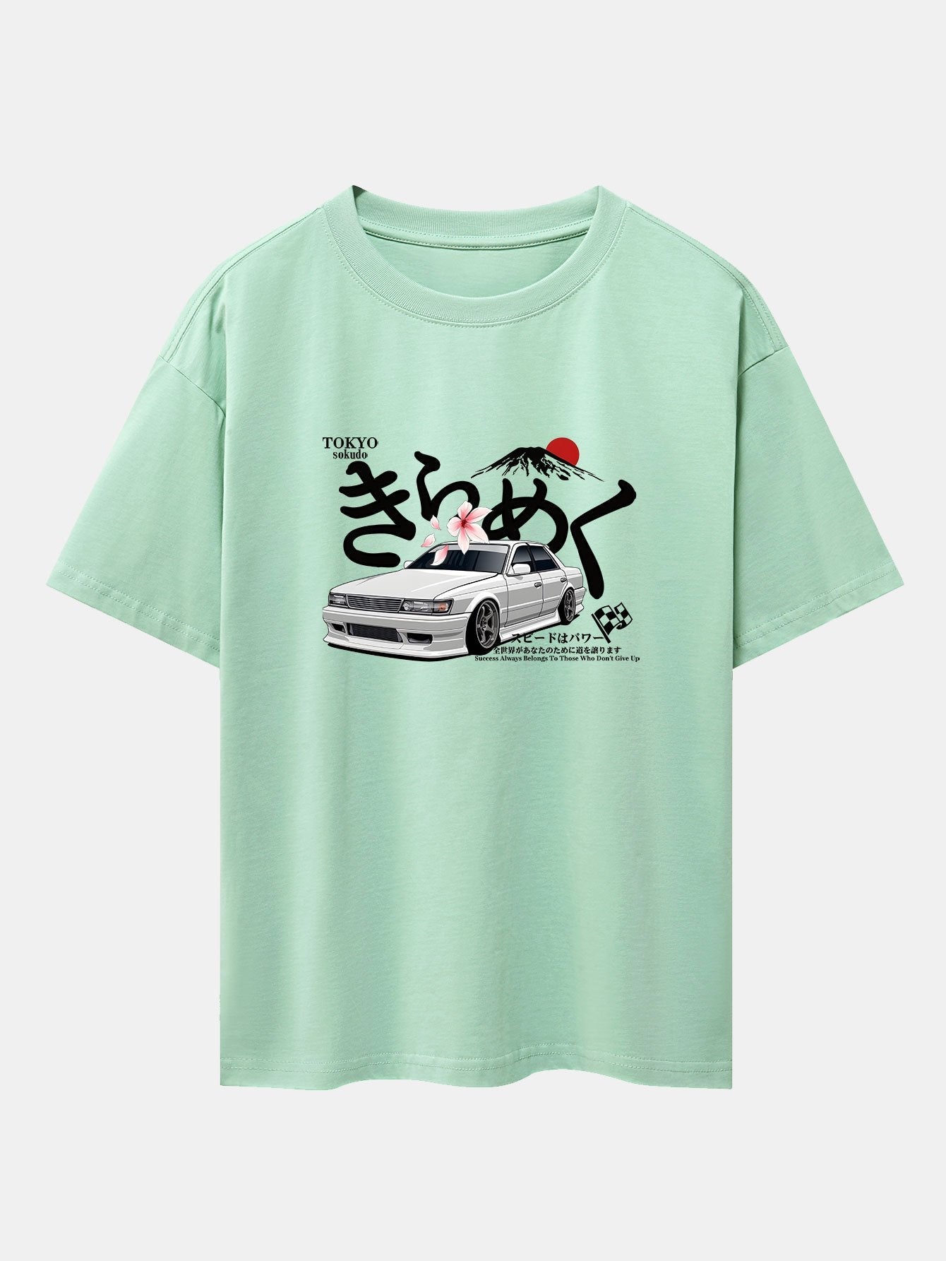 Tokyo Mt. Fuji Car Print Drop Shoulder Oversize T-Shirt