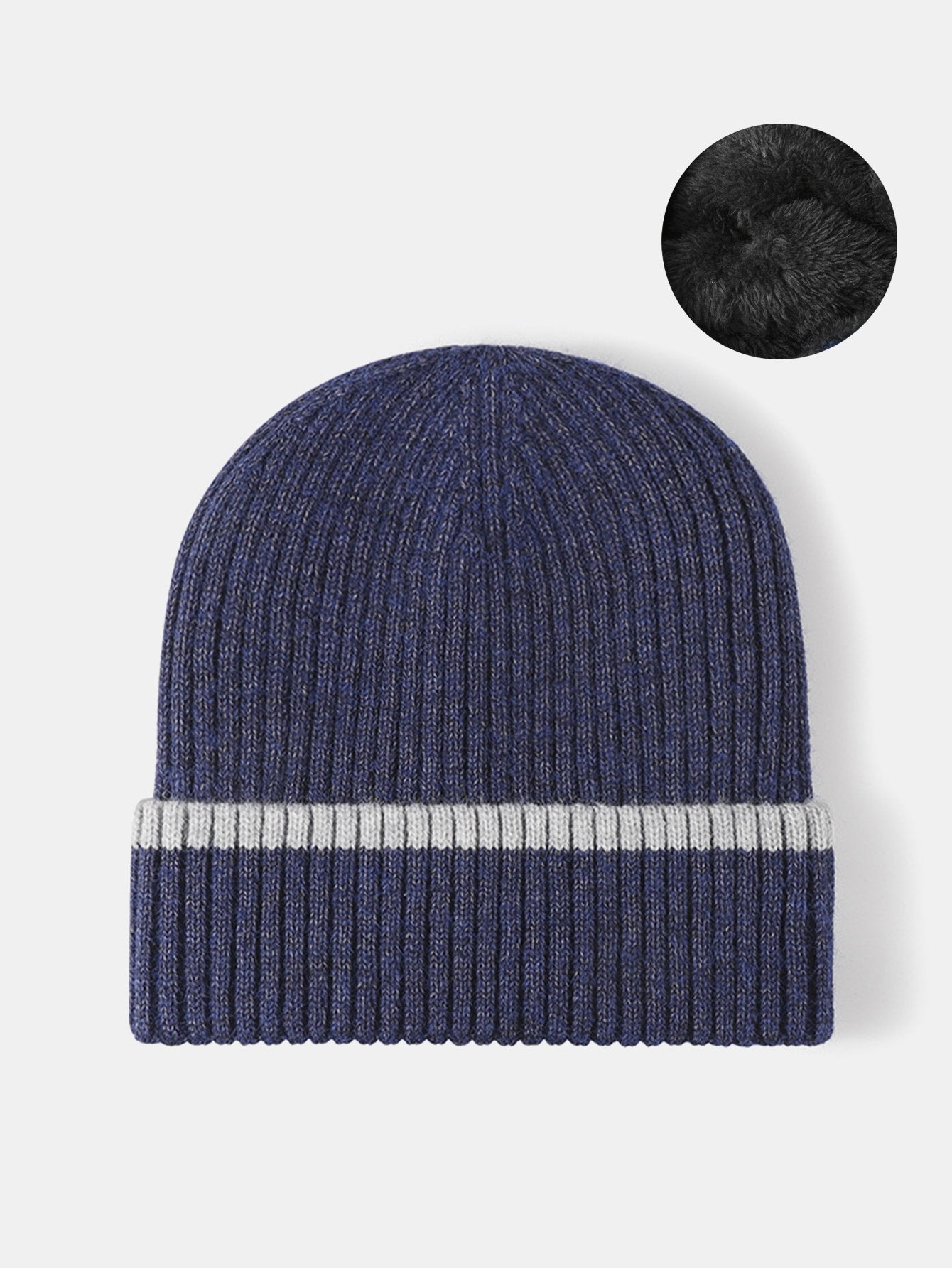 Faux Rabbit Fur Fleece Lined Warm Knit Beanie Hat