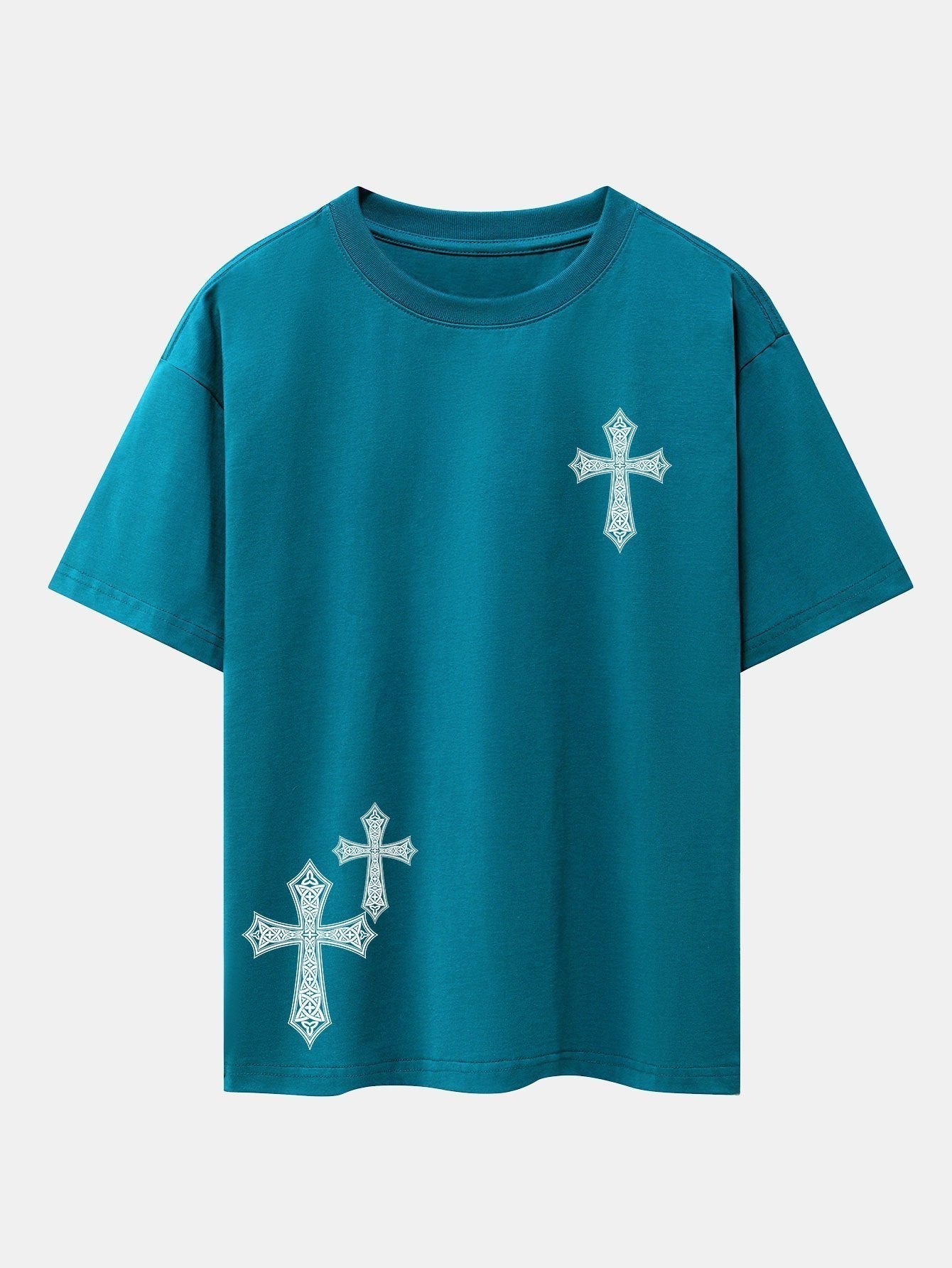 Ornamental Cross Print Drop Shoulder Oversize T-Shirt