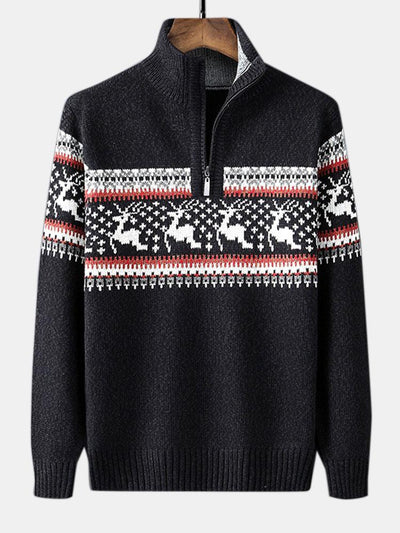 Christmas Moose Print Half Zip Sweater