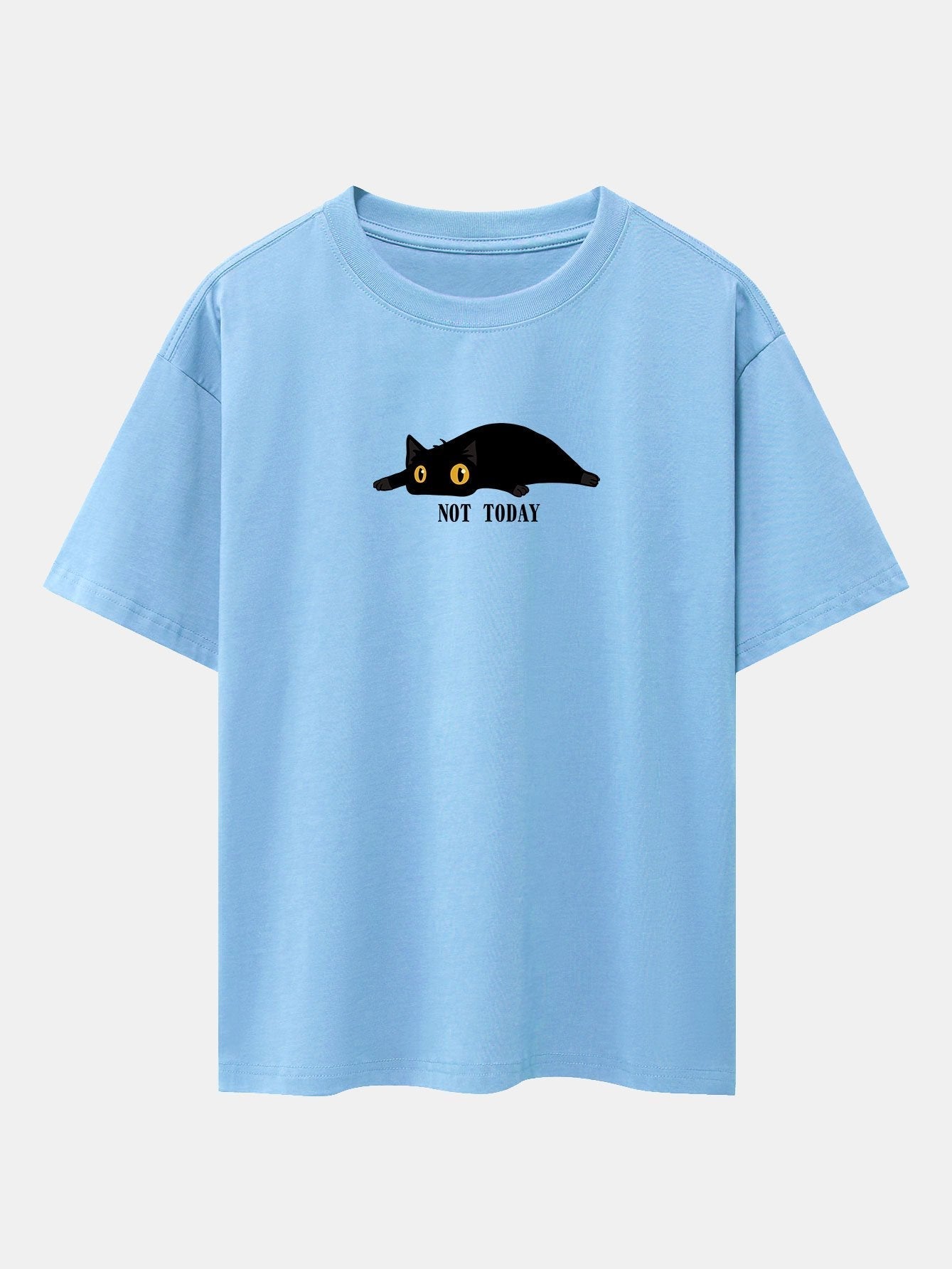 Not Today Black Cat Print Drop Shoulder Oversize T-Shirt