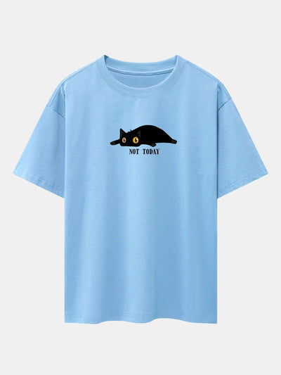 Not Today Black Cat Print Drop Shoulder Oversize T-Shirt