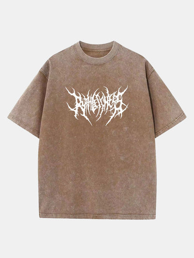 Ruthless Gothic Print Washed Distressed Drop Shoulder T-Shirt