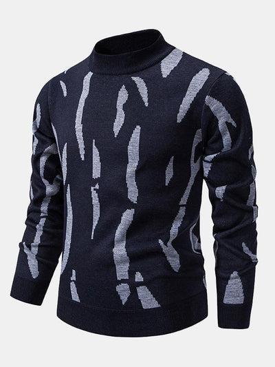 Abstract Print Mock Neck Sweater