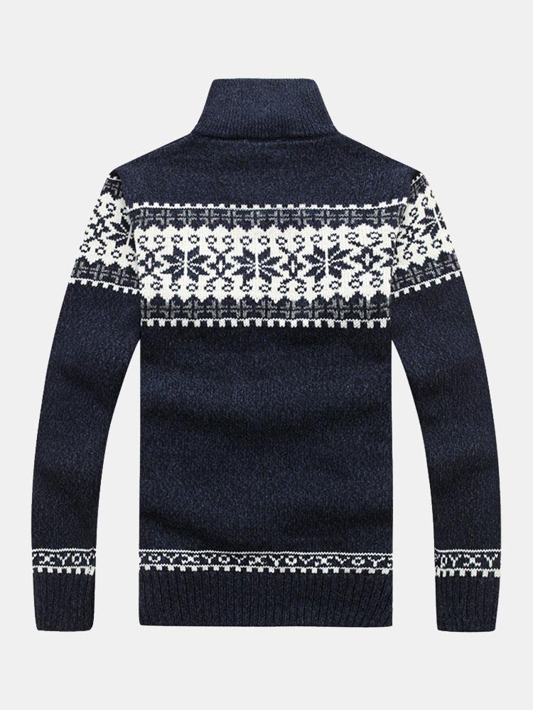 Christmas Geometric Print Zip Up Sweater