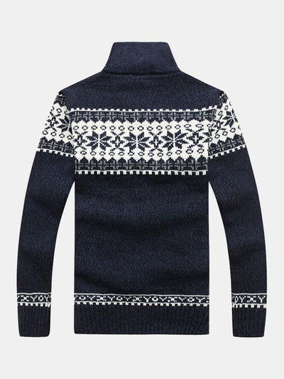 Christmas Geometric Print Zip Up Sweater
