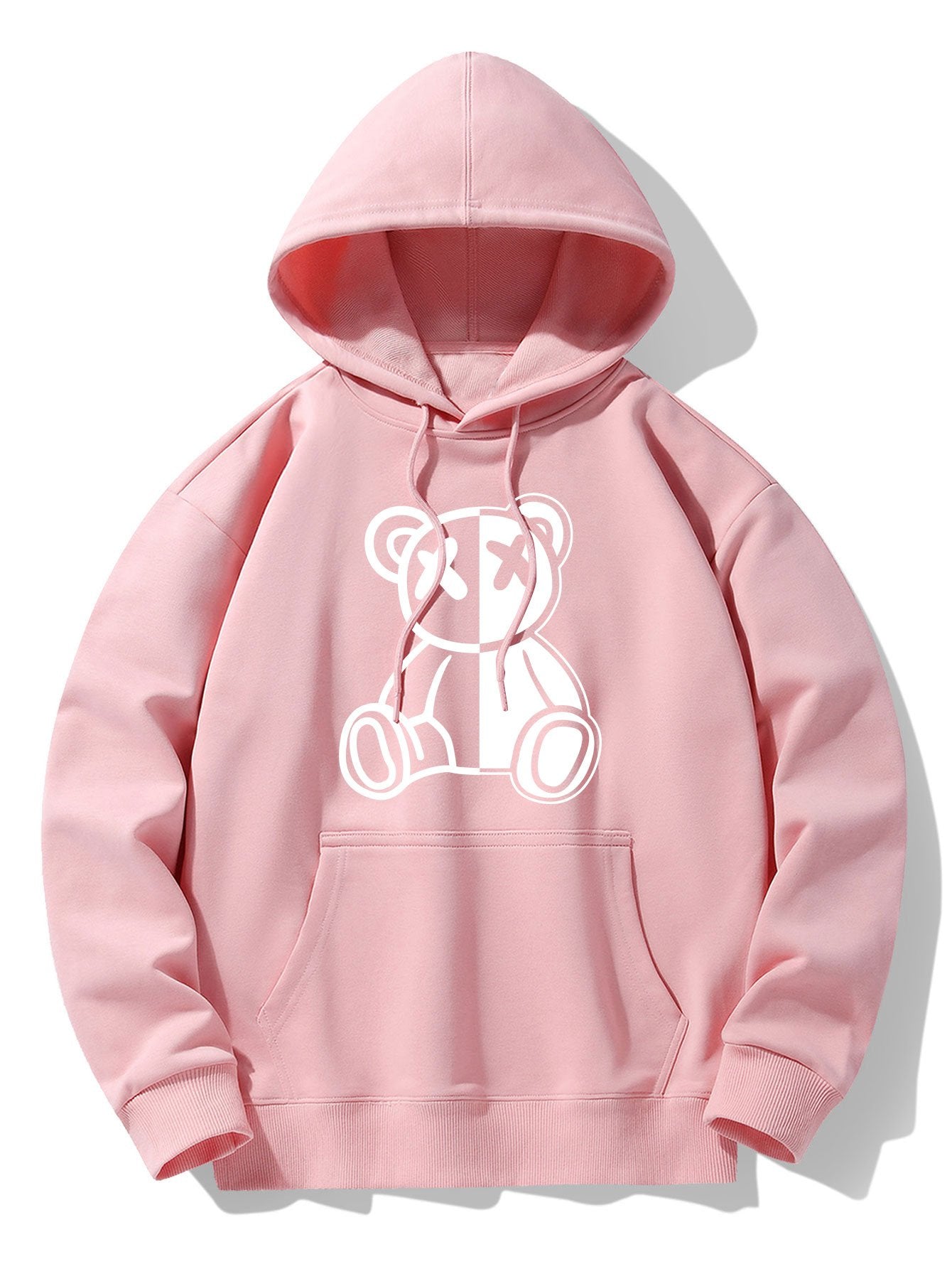 Bear Print Drop Shoulder Relaxed Hoodie
