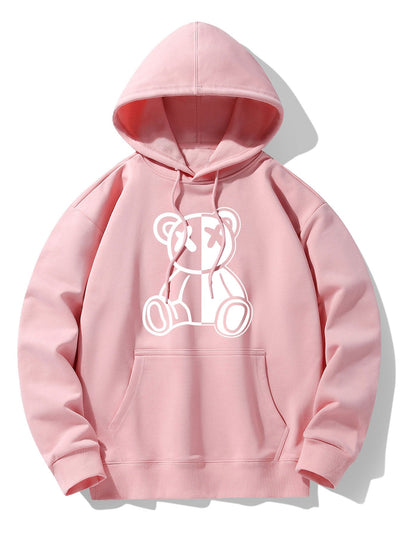 Bear Print Drop Shoulder Relaxed Hoodie