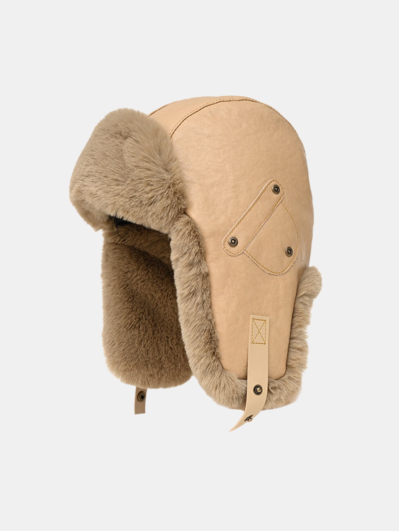 Faux Leather Plush  Aviator Trooper Trapper Hat
