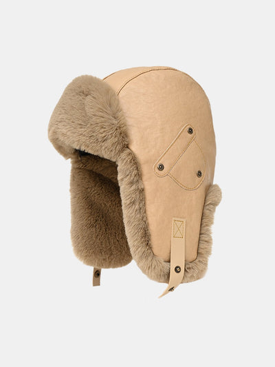 Faux Leather Plush  Aviator Trooper Trapper Hat
