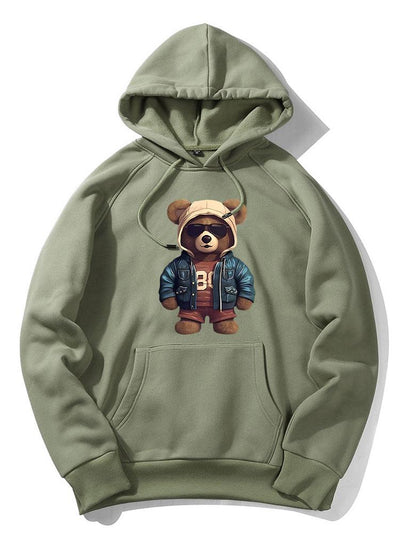 Bear In Leather Jacket Print Hoodie