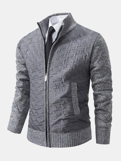 Quilted Jacquard Zip Up Sweater