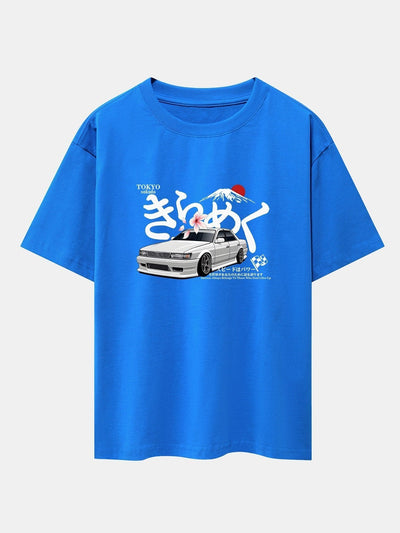 Tokyo Mt. Fuji Car Print Drop Shoulder Oversize T-Shirt