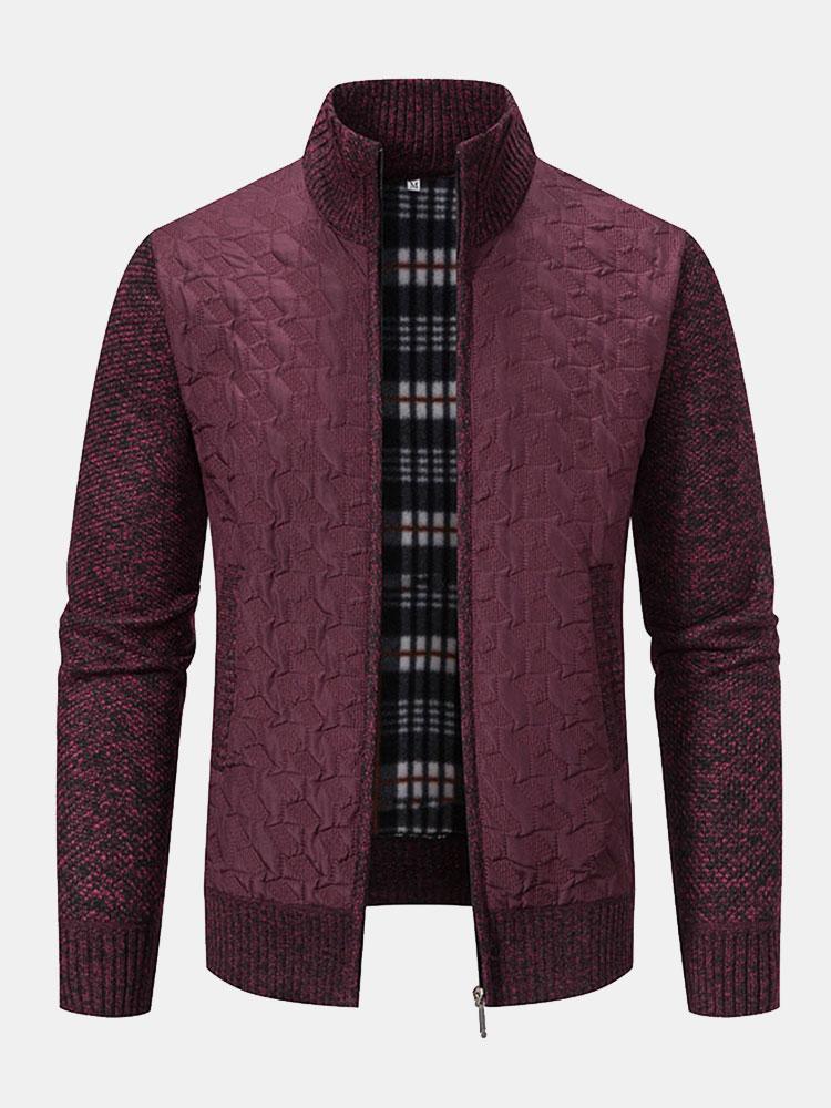 Quilted Jacquard Zip Up Sweater