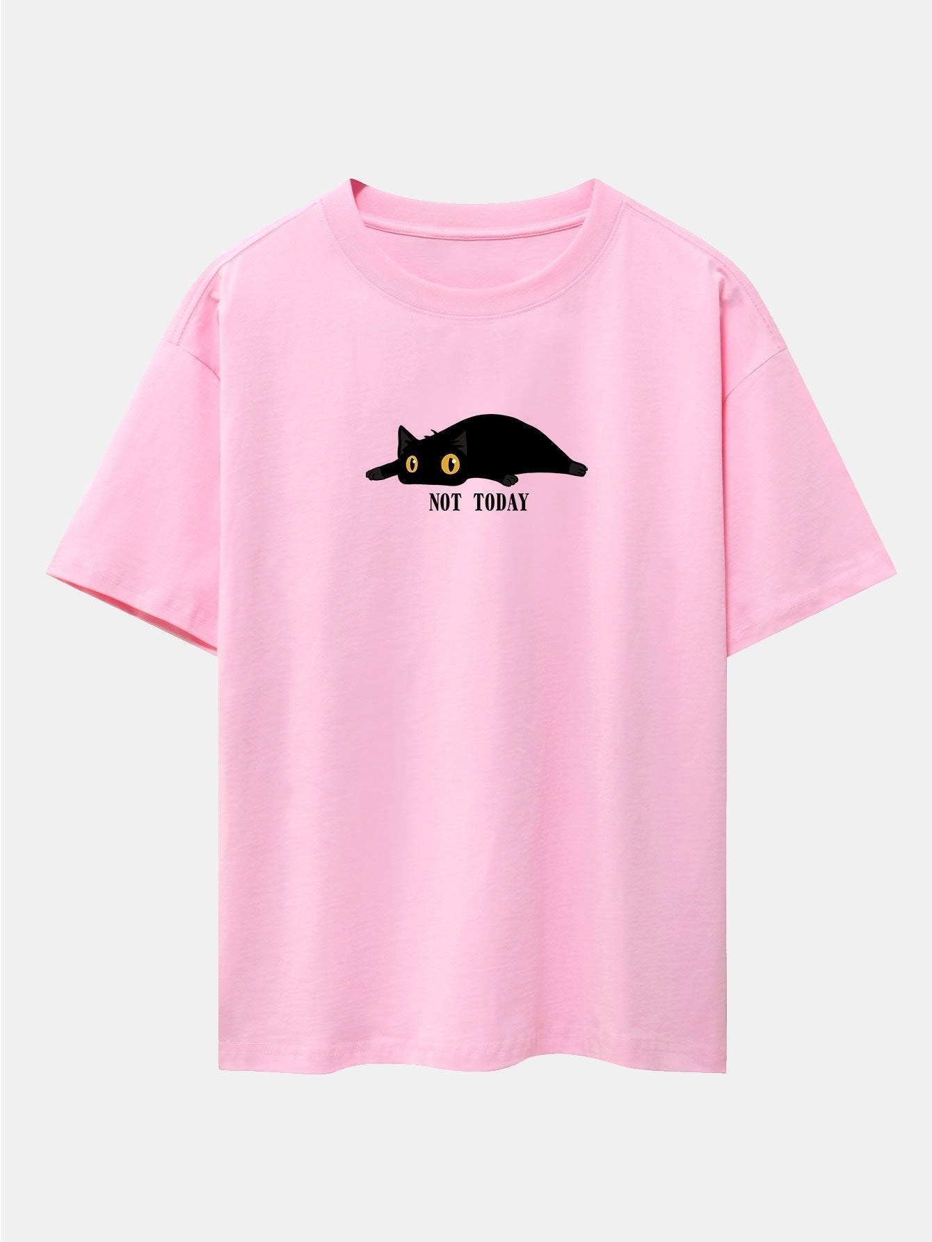 Not Today Black Cat Print Drop Shoulder Oversize T-Shirt