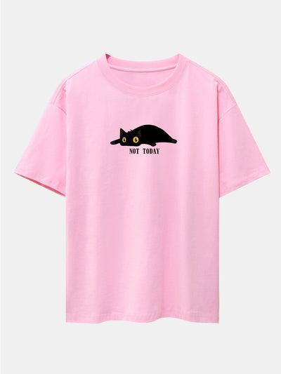 Not Today Black Cat Print Drop Shoulder Oversize T-Shirt