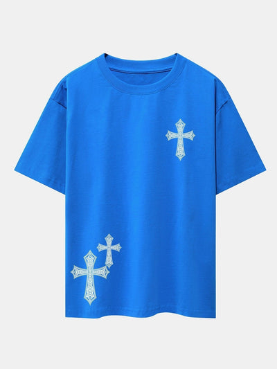 Ornamental Cross Print Drop Shoulder Oversize T-Shirt