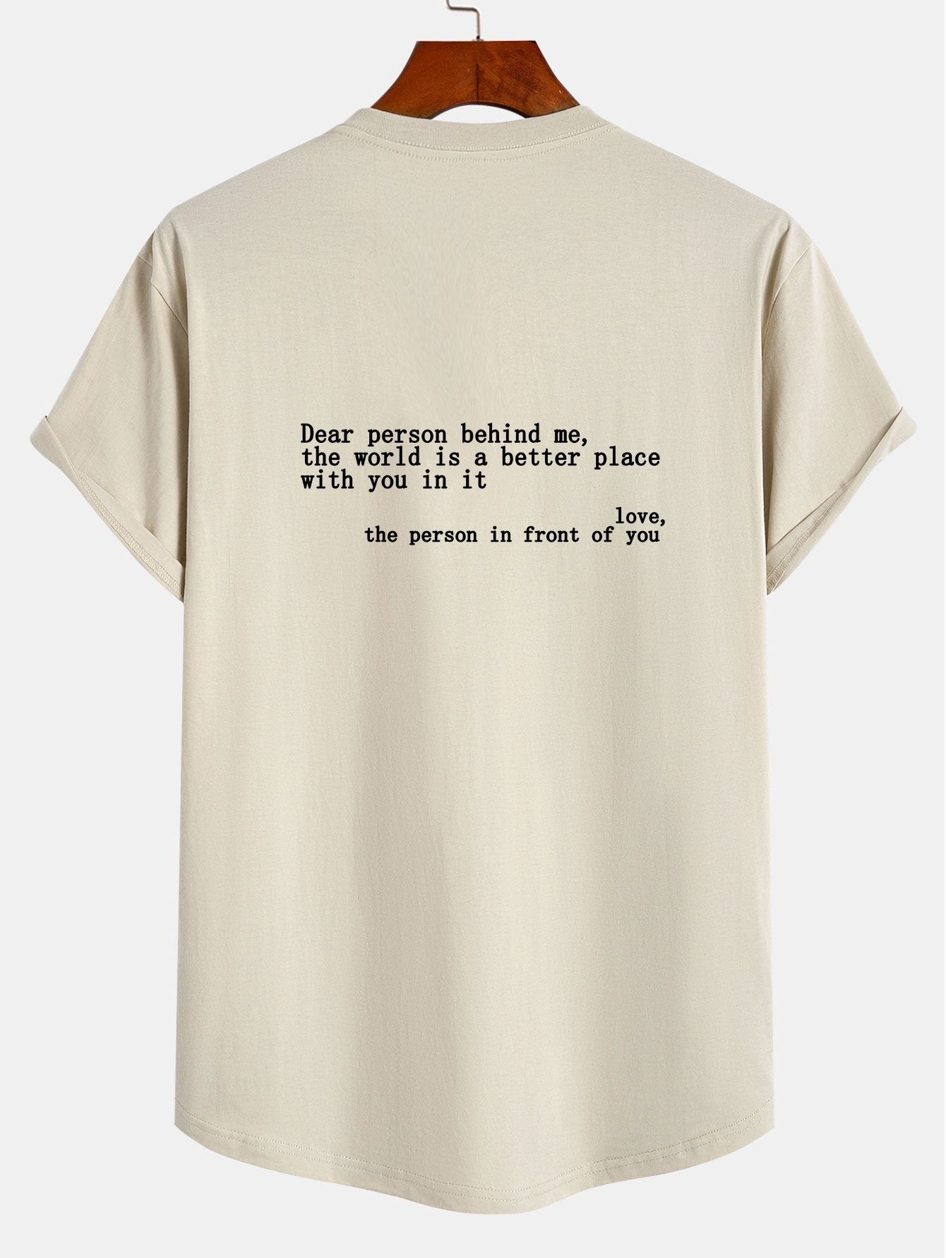 Slogan Print Cotton Arc Hem T-Shirt