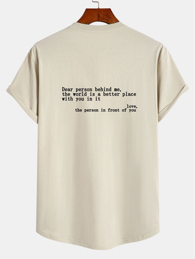 Slogan Print Cotton Arc Hem T-Shirt