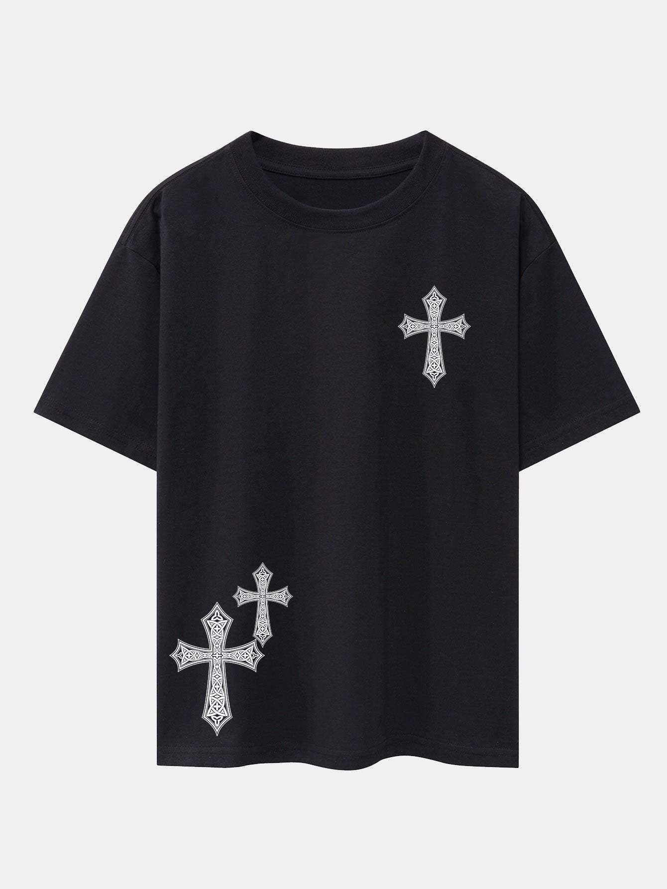 Ornamental Cross Print Drop Shoulder Oversize T-Shirt