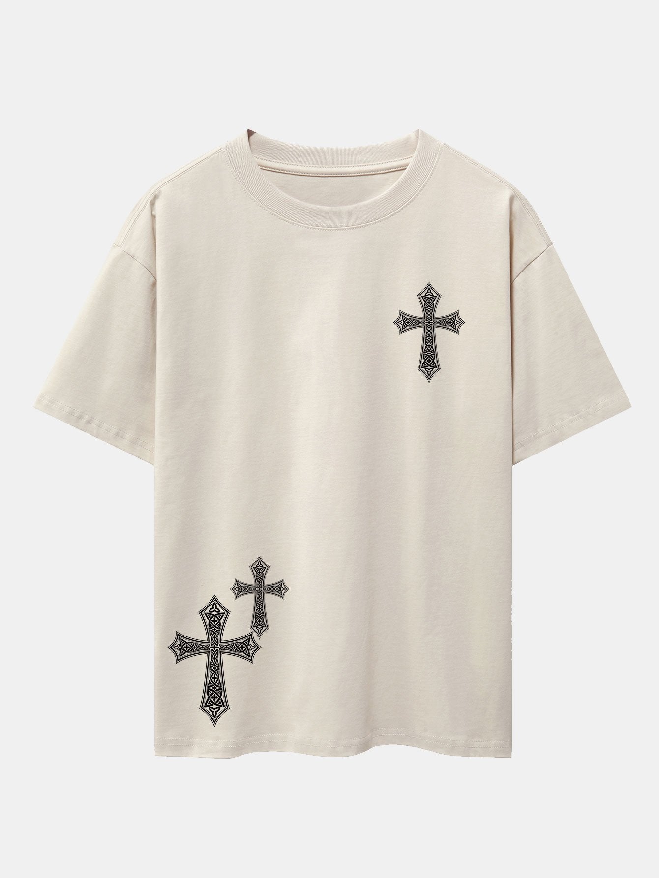 Ornamental Cross Print Drop Shoulder Oversize T-Shirt