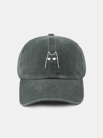 Sunglasses Cat Pattern Classic Retro Washed Distressed Cotton Baseball Cap