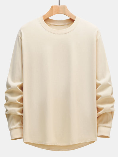 Basic Long Sleeve Heavy Weight Arc Hem T-Shirt
